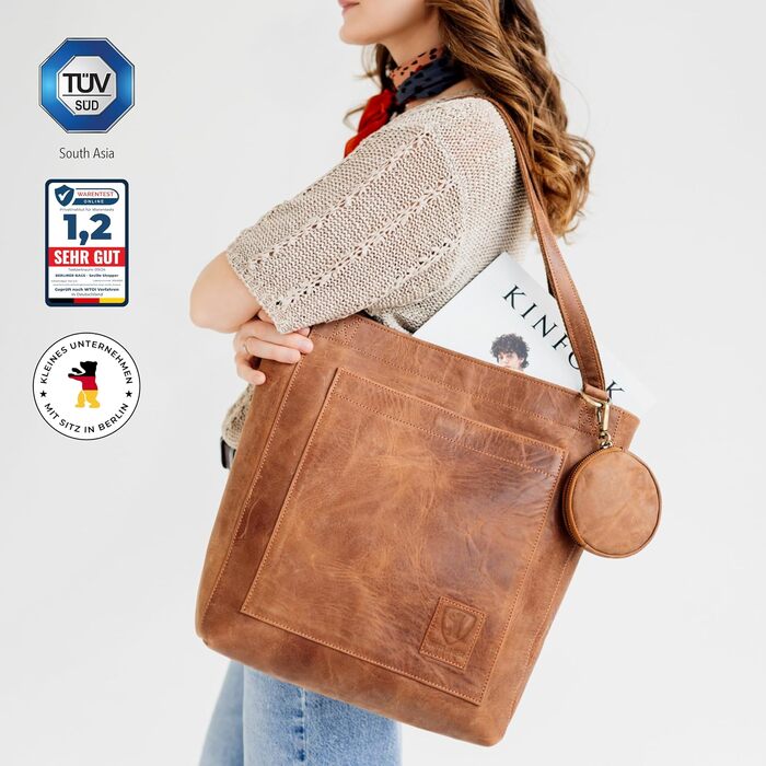 Жіноча шкіряна сумка-шопер Berliner Bags Vintage Seville, сумка з ручками в кольорі Camel
