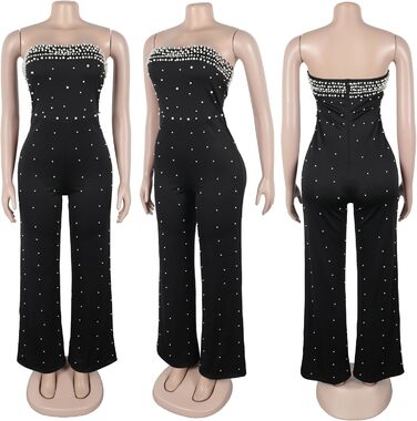Жіночий ромпер з стразами Nagfar - сексуальний комбінезон для вечірнього виходу, коктейльної вечірки, клубу (D53 Schwarz, XL)