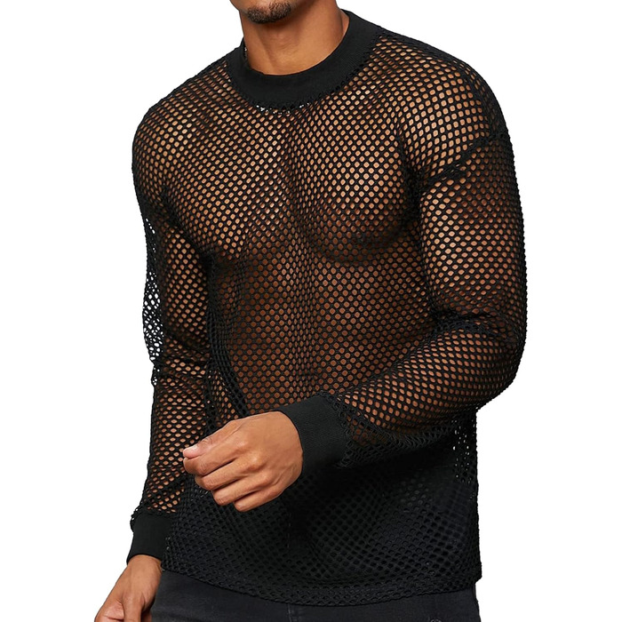 Чоловіча сітка AIEOE: прозора сорочка з довгим рукавом, чорна, розмір M