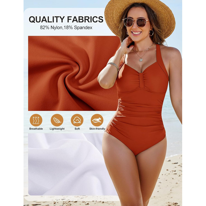 Купальник жіночий Nadeer з високою талією, Push Up, великі розміри, модель Shape, одноцільний, спортивний (Orange, XL)
