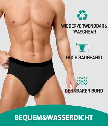 Труси для чоловіків BEENIUBEE від нетримання, 3 шт., бавовна, вбудований всмоктуючий шар 150 мл, багаторазові, витривалі, чорний, L