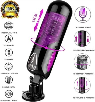 Автоматичний мастурбатор для чоловіків з 10 режимами ротації та телескопічною конструкцією, нагрівання