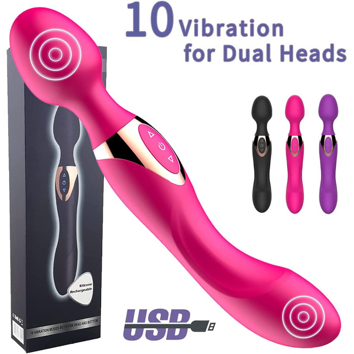 Масажний стрижень JFRong з силікону з двома головками, 10 режимів вібрації, масажер для жінок (клітора та G-точки), стимулятор з двома моторами, секс-іграшка для чоловіків, жінок, пар (рожевий)