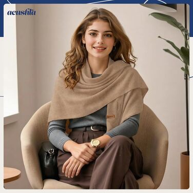 Жіночий шарф-пашміна ACUSHLA з 100% мериносової вовни, трикутний пончо-стола, колір верблюжий, 185x70 см