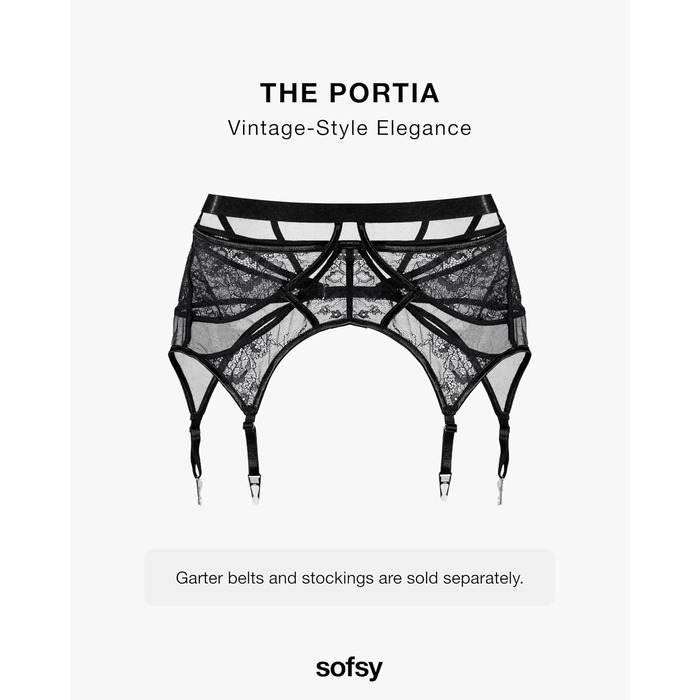 Чорний мереживний комплект білизни Softy Strapsgürtel: страп-ремені, стринги, мереживо, для жінок
