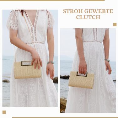 Жіночий соломий clutch-клатч EVEOUT: плетена літня сумка через плече для вечірок, весіль та відпустки (натуральний колір)