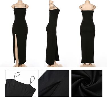 Сукня жіноча довга коктейльна літня елегантна чорна (M) - Sexy Spaghetti, Maxikleid, Bodycon з розрізом