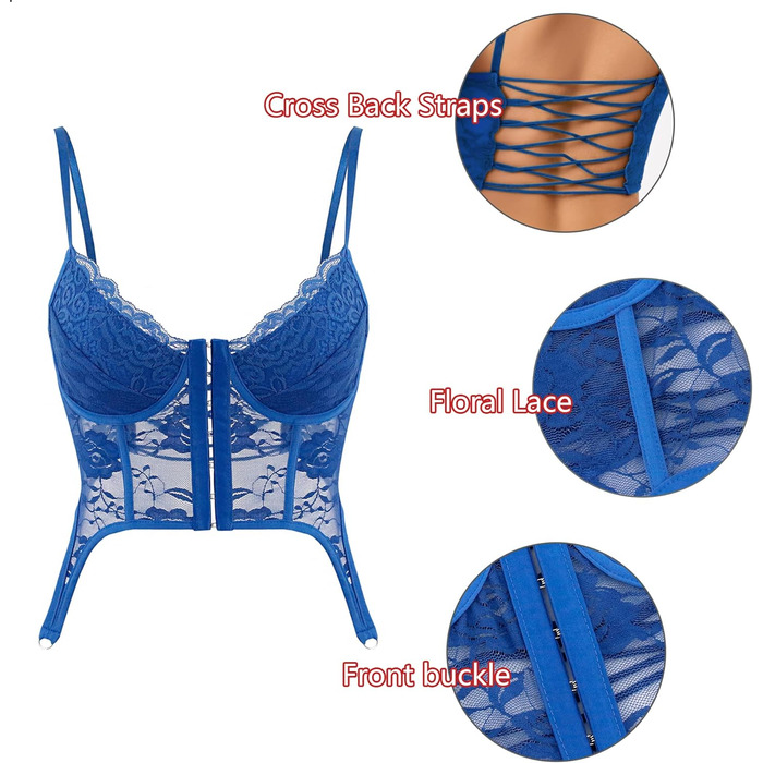 Топ-бралетта Tetudineu з квітковим вишиванням, шнурівка, блакитний (XS)