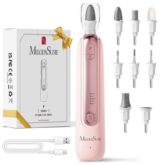 Професійний набір для педикюру MelodySusie PC760G: електричний апарат для манікюру та педикюру 8 в 1, бездротовий нігтевий фрезер з 5 швидкостями та LED-підсвіткою (Колір: Рожевий)