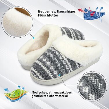 Жіночі зимові капці AONEGOLD: теплі плюшеві тапочки з ефектом пам'яті (Memory Foam), протиковзкі, сірі, розмір 36/37 EU