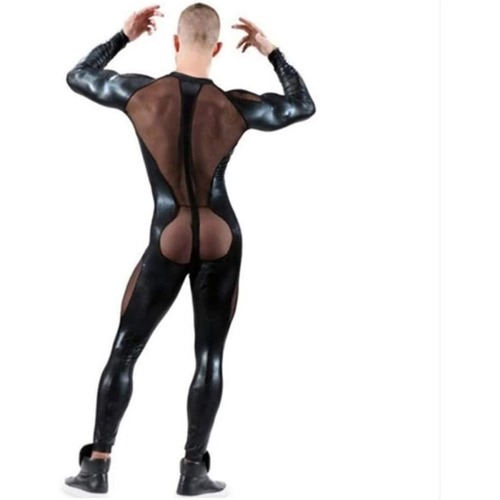 Комбінезон з латексу для чоловіків MIAOXIAO, мокрий ефект, повний костюм, боді, L