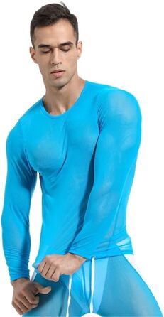 Чоловіча сітчаста футболка з прозорим дизайном, спортивна, для фітнесу, блакитна