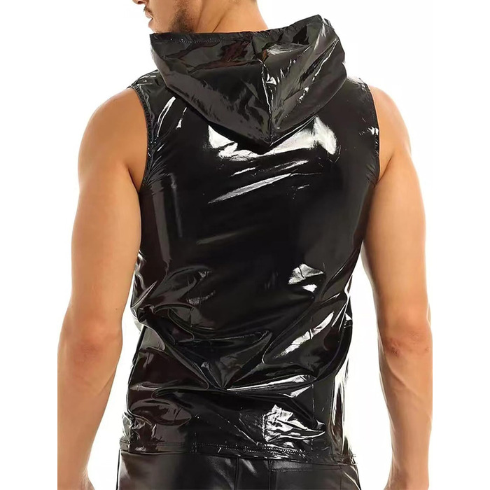 Чоловіча сорочка з лакованої шкіри Wetlook, сексуальна модель, для вечірок (L, Чорний)