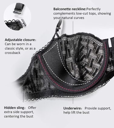 Чорний бюстгальтер DotVol з прозорого мережива, balconette, без пуш-апу, 70B