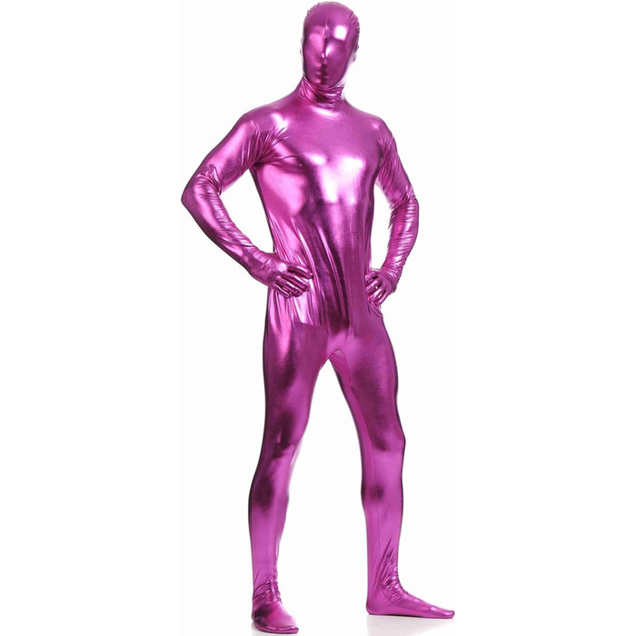 Чоловічий латексний комбінезон з блискавкою - костюм кота, набір для вечірки, Halloween, сцени (рожевий, рожевий, L)