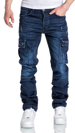Чоловічі джинси-карго Amaci&Sons Regular Slim Denim з ефектом Destroyed, темно-сині, р. 32W/32L