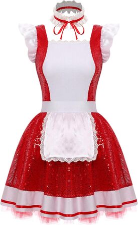 Костюм горничної з ПВХ Jhaoyu для жінок, з нашийником, рушами, червоний, 3XL, для косплею та карнавалу