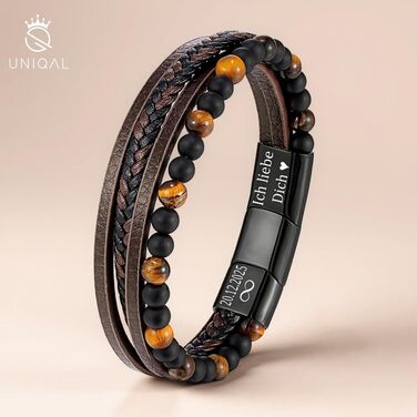 Чоловічий шкіряний браслет UNIQAL 'PLATE' із нержавіючої сталі, натуральна шкіра, 19 см, у подарунковій коробці