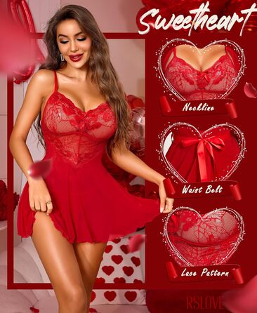 Комплект ніжної піжами RLOVE для жінок: кімоно, бюстгальтер та нічна сорочка (3 частини), чорний (L, Червоний)