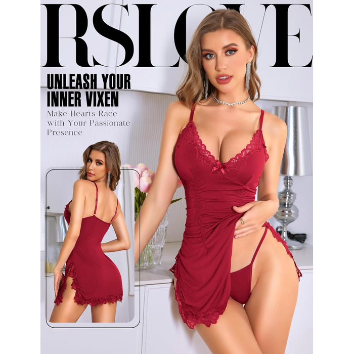 Babydoll RSLOVE для жінок - сексуальна нічна сорочка з мереживом, babydoll, нічна сорочка, червоний (M)