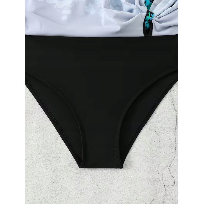 Коригуючий купальник-сукня Plus Size, чорний у квітку, розмір XL (42)
