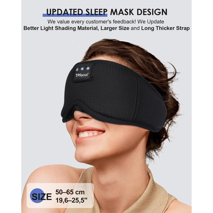 Маска для сну з Bluetooth-навушниками, м'яка бездротова маска для сну ASMR для чоловіків та жінок, 3D дизайн (Чорна)