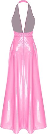 ТіаоБаг: Сукня з ефектом мокрого блиску, без бретелек, з глибоким V-подібним вирізом, з розрізом, рожевого кольору, для дому та вечірок