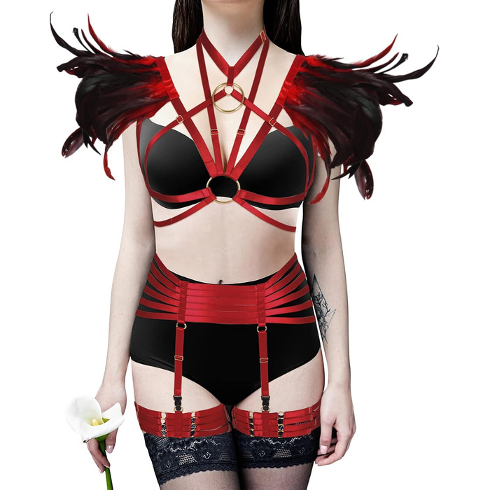 Жіночий комплект пір'яний корсет, бюстгальтер, клітка, великі розміри, панк, готика, фестиваль, карнавал, костюм (бордовий, довгий)