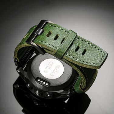 Шкіряний ремінець для годинників Garmin (26мм) — Ретро-вінтажний замінний браслет для Fenix, Forerunner, Vivoactive, Approach, MARQ, Quatix, D2 Series, Зелений