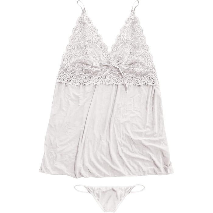 Сексуальна сукня для жінок: сукня-бабідол з V-подібним вирізом, спліт, мереживна білизна, комплект бюстгальтера та танга, великі розміри (3XL), білий колір, 2024