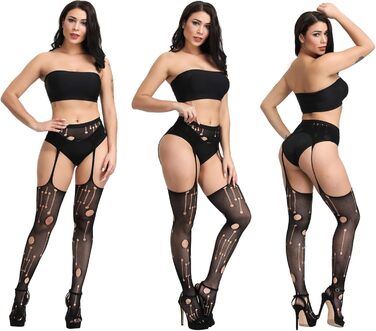 DRESHOW 6 пар мереживних шкарпеток-сіток з високою талією для жінок, комплект