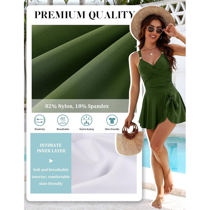 Зелений купальник суцільний Badeanzug Damen з V-подібним вирізом та push-up, для пляжу та басейну, розмір XXL