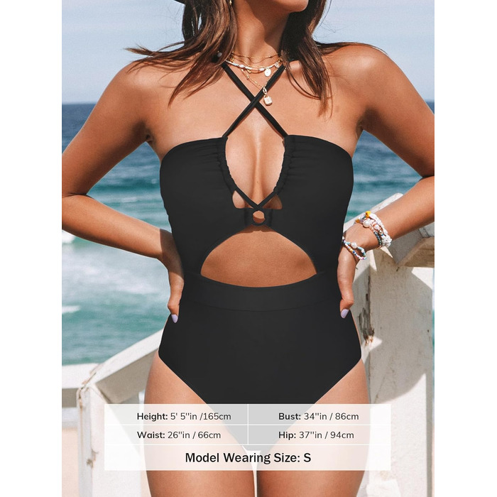 Купальник жіночий Cupshe з шнуванням, монокіні з принтом тварини, вирізи, перехрещення, чорний