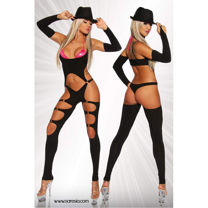 Чорний жіночий боді-комбінезон Saresia з рукавчиками, тягнеться, непрозорий, еротичний, універсальний розмір