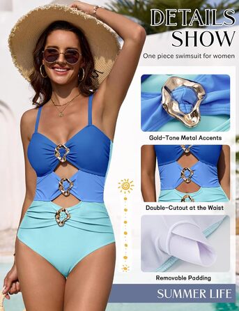 Жіночий купальник Monokini UMIPUBO, синій з колірними блоками, розмір XL