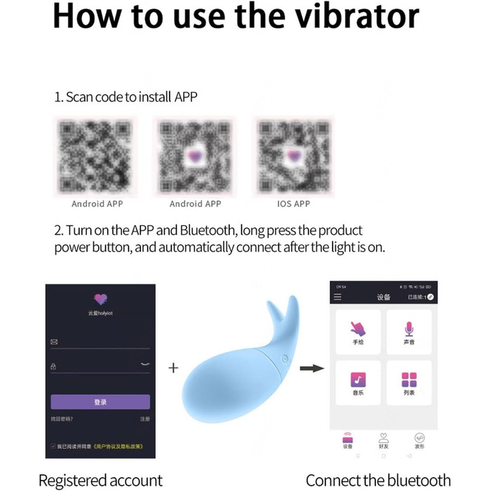 Вібратор з дистанційним керуванням через додаток, 10 режимів вібрації для жінок, портативний G-Spot, для пар (блакитний)