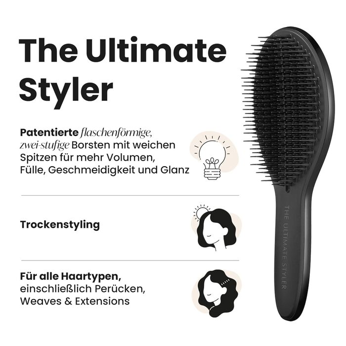 Щітка для волосся Tangle Teezer The Ultimate Styler для перук, нарощеного волосся та екстензій — для об'єму, текстури та блиску, чорна