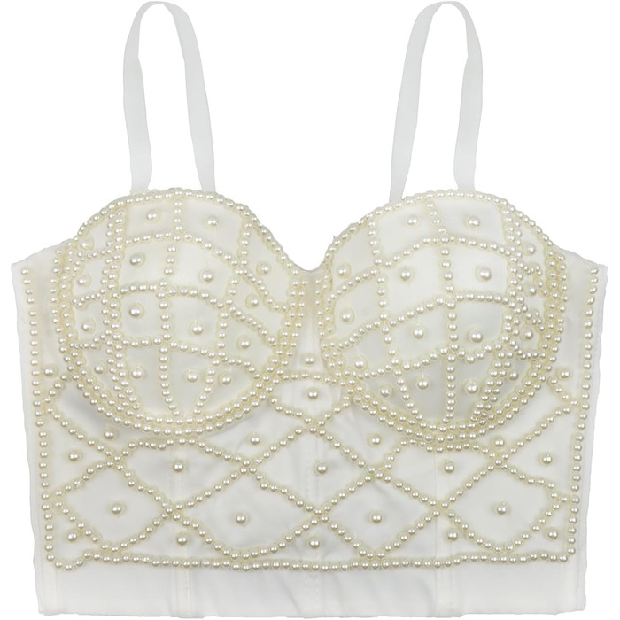 Ефектний корсет-топ Ellacci з перлами для вечірок та клубів, білий