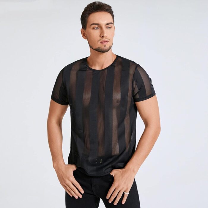 Чоловіча сорочка-футболка SUYGGCK на літо, прозора, сексуальна, для вечірок, повсякденний стиль, 3XL, чорна
