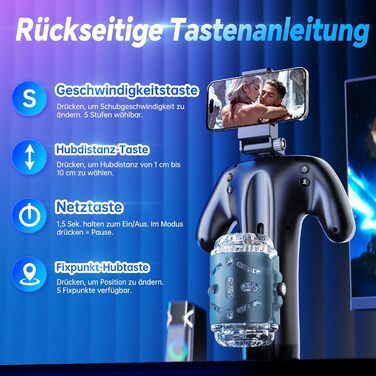 Електричний мастурбатор для чоловіків з тримачем для телефону та двосторонніми кнопками, 5 режимів, 1-10 см хід, мастурбатор для чоловіків