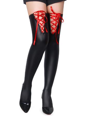 Чулки мереживні overknee для жінок, червоні, розмір L-XXL, мереживні, з перехресною зав'язкою, для клубів, косплей, рейв, великі розміри