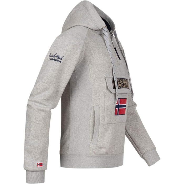 Чоловіча толстовка на блискавці з капюшоном Geographical Norway Gymclass, світло-сіра, теплий світшот з кишенею-кенгуру, розмір XXL