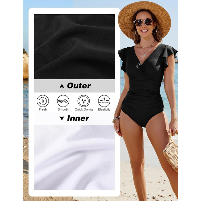 Чоловічий купальник Yuson Girl з рюшами, V-подібний виріз, корегуючий, суцільний, з пуш-ап, монокіні, чорний, XL