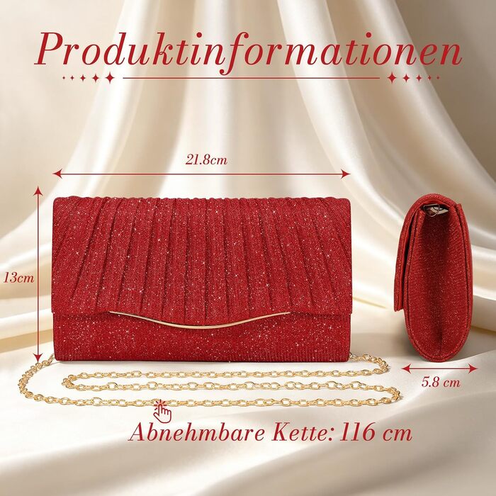 Жіночий вечірній клатч Abendhandtaschen з блискітками та паєтками, елегантна сумка-конверт з відʼємним ланцюжком для весілля та вечірок, бордовий