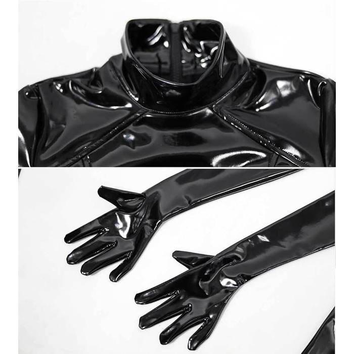 Чорний латексний комбінезон для жінок - сексуальний, обтислий, на блискавці, для вечірок, клубів, ролей, сцени