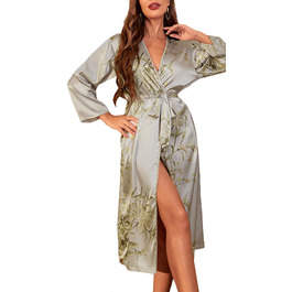 Халат жіночий шовковий сатиновий FEOYA, халат для дому, вечірній, для сну, весільний, сірий, розмір L