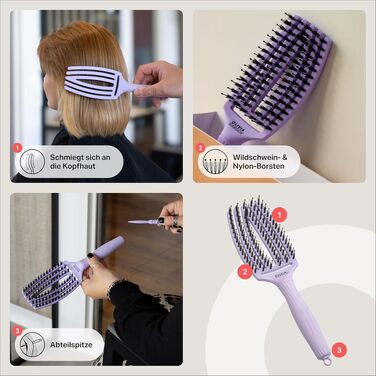 Щітка для волосся Olivia Garden Fingerbrush Care Iconic — розплутуюча з щетиною кабана та нейлоном для блиску та гладкого стайлінгу, Lavender Medium