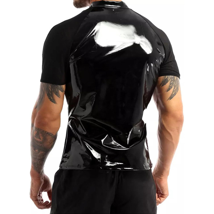 Чоловіча футболка з ефектом лаку SDGHH-8MMDM: футболка, під сорочку, лакова сорочка, мереживо, для вечірок та клубів, чорна