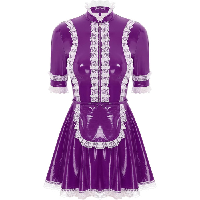 Костюм служниці FEESHOW з вологого блиску, комплект спідниці та фартуха, фіолетовий (3XL), для карнавалу та тематичних вечірок