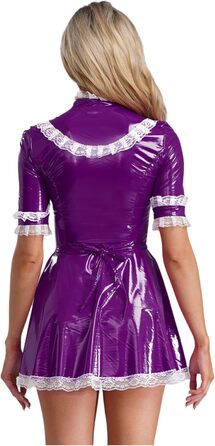 Костюм служниці FEESHOW з вологого блиску, комплект спідниці та фартуха, фіолетовий (3XL), для карнавалу та тематичних вечірок